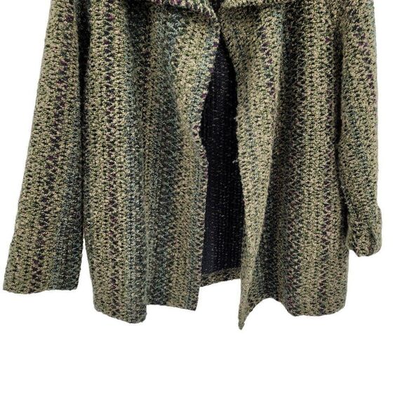 Vtg Blazer Granny Core Cardigan Nobby Knit Textured Asymmetrical Green Striped M - Picture 8 of 10